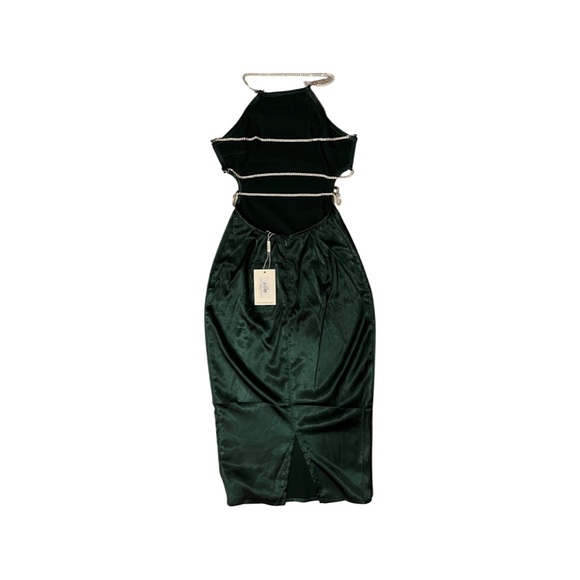 Simmi Satin Open Back Embellished Strap Midi Dress - Picture 2 of 5